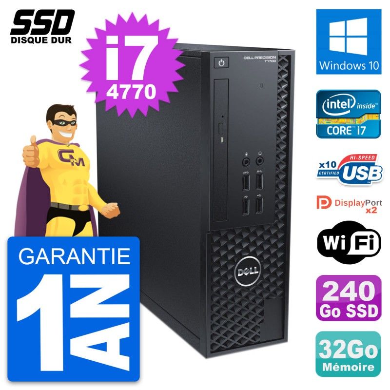 Dell Precision T1700 SFF PC - Intel i7-4770, 32GB RAM, 240GB SSD, Windows 10, WiFi