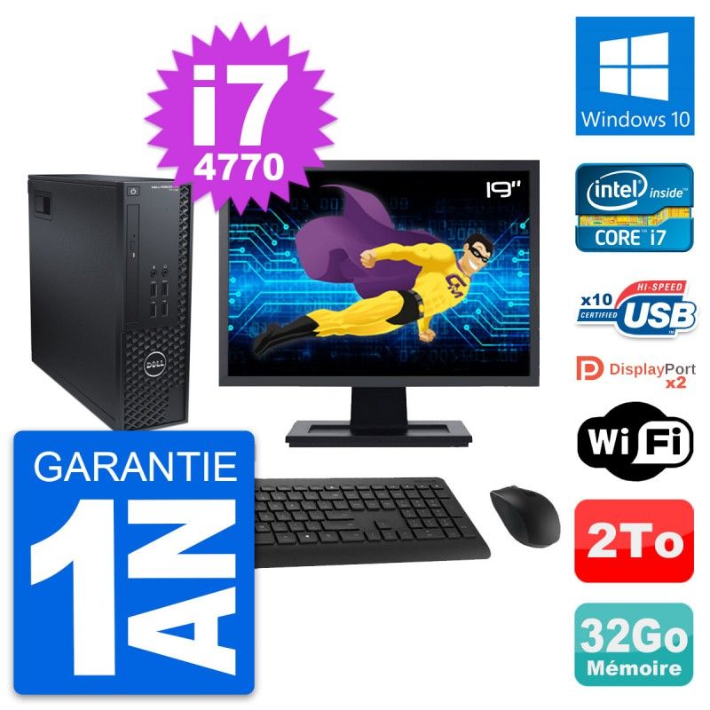 Dell T1700 SFF Desktop Computer - 19" Screen, Intel i7-4770, 32GB RAM, 2TB HDD, Windows 10, WiFi