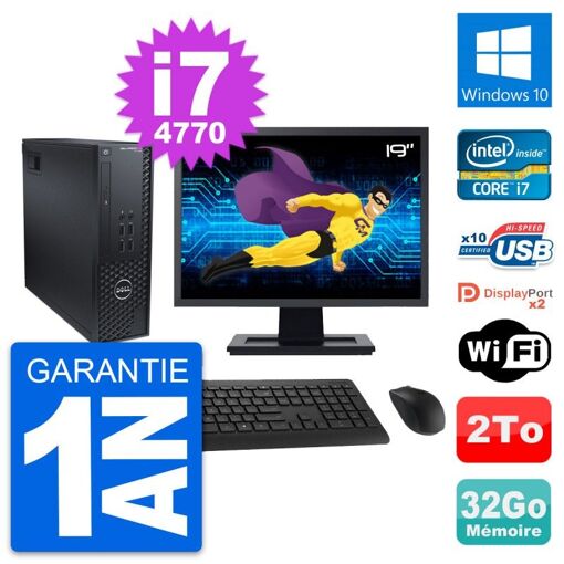 Dell T1700 SFF Desktop Computer - 19" Screen, Intel i7-4770, 32GB RAM, 2TB HDD, Windows 10, WiFi