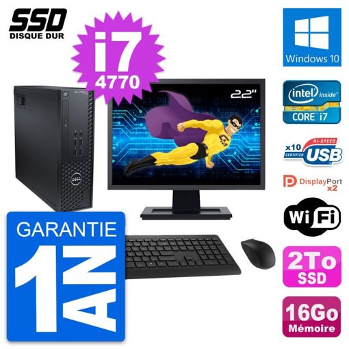 Dell T1700 SFF Desktop Computer - 22" Screen, Intel Core i7-4770, 16GB RAM, 2TB SSD, Windows 10, WiFi