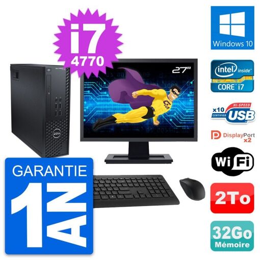 Dell T1700 SFF Computer - 27" Screen, Intel i7-4770, 32GB RAM, 2TB Storage, Windows 10, WiFi