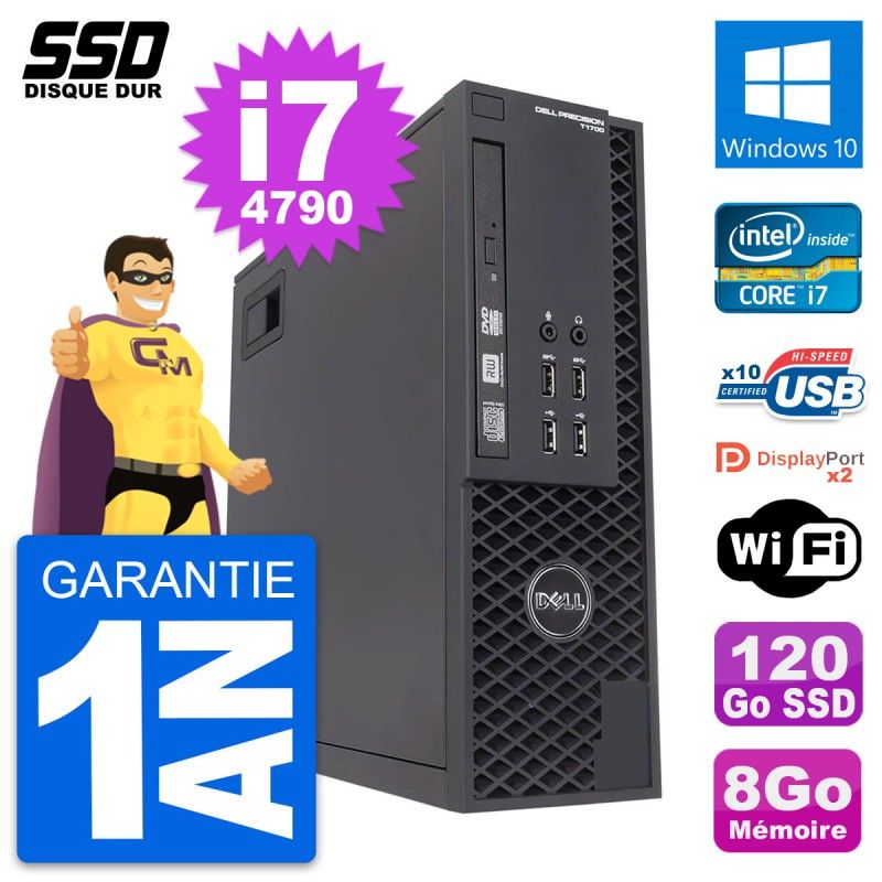 Dell Precision T1700 SFF Desktop - Intel Core i7-4790, 8GB RAM, 120GB SSD, Windows 10, WiFi