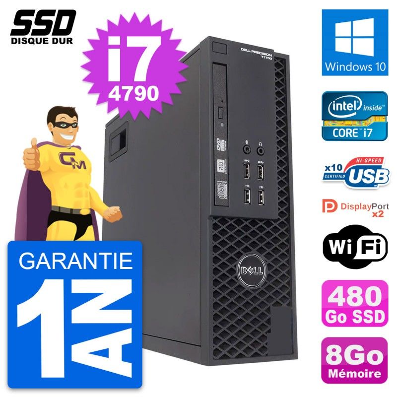 Dell Precision T1700 SFF PC - Intel Core i7-4790, 8GB RAM, 480GB SSD, Windows 10, Wifi