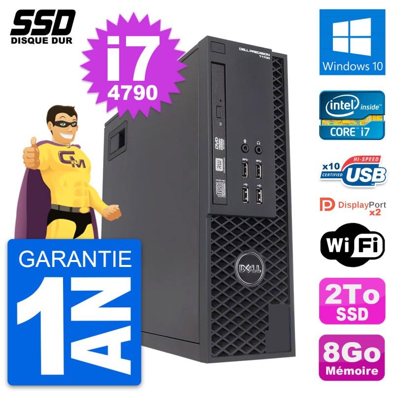 Dell Precision T1700 SFF Computer - Intel Core i7-4790, 8GB RAM, 2TB SSD, Windows 10, WiFi