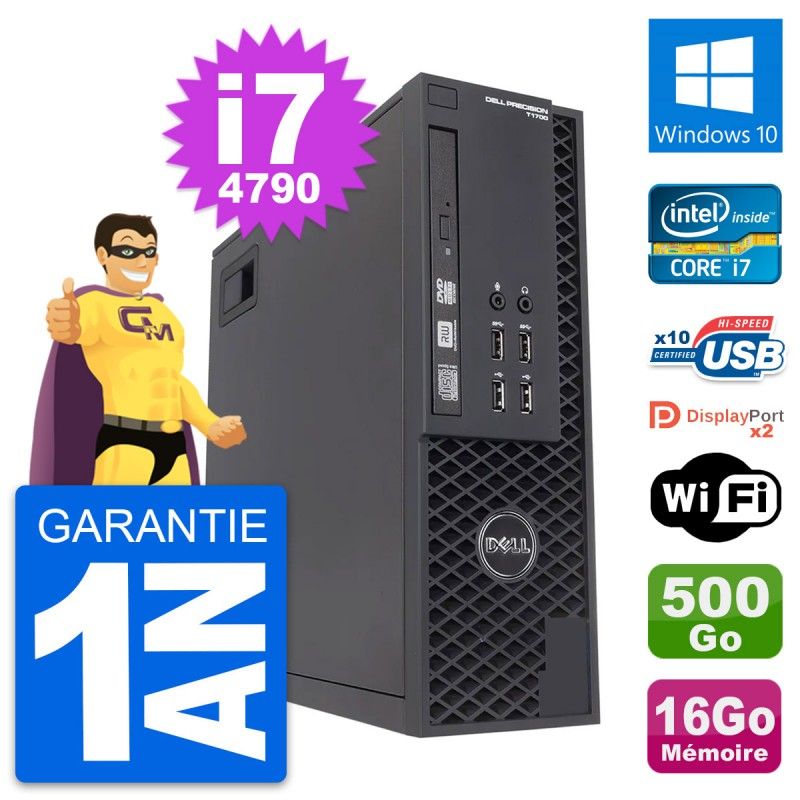 Ordinateur de bureau Dell T1700 SFF - Processeur Intel Core i7, 16 Go de RAM, 500 Go HDD, Windows 10, Wi-Fi