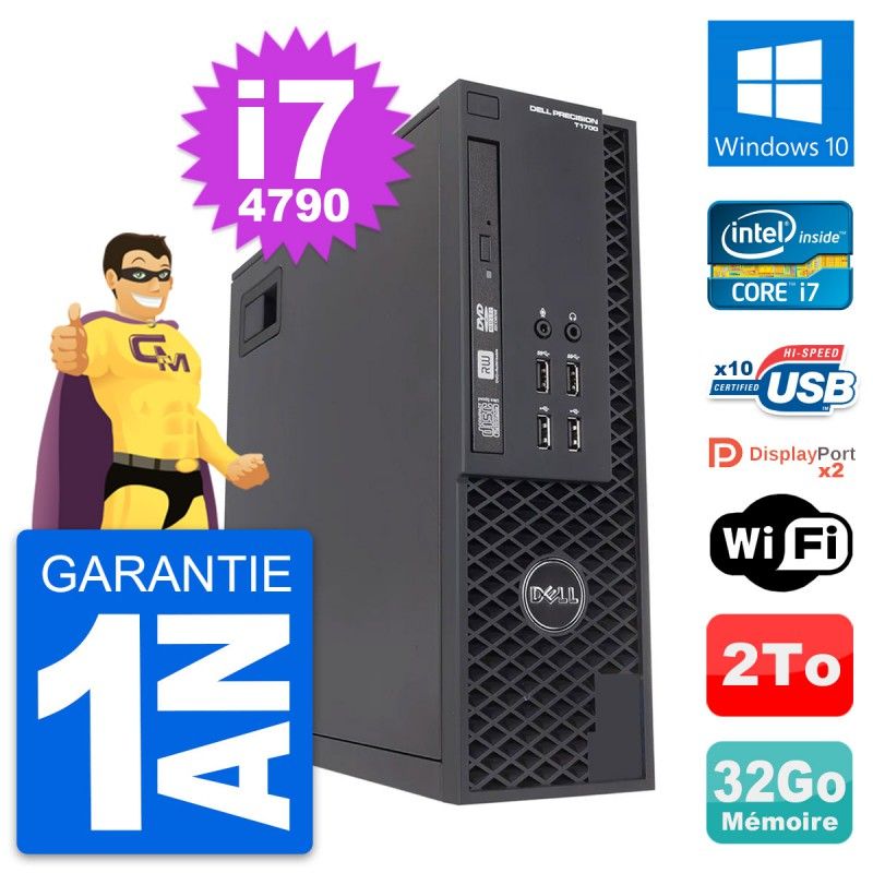 Computadora de escritorio Dell Precision T1700 SFF - Intel i7-4790, 32GB de RAM, 2TB HDD, Windows 10, Wifi