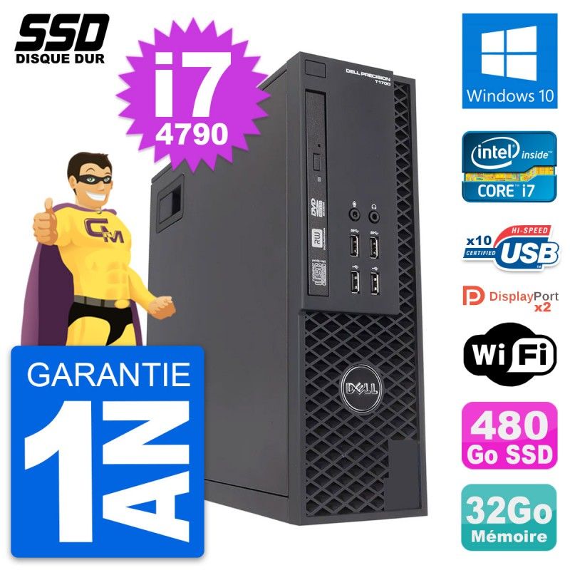 Dell Precision T1700 SFF Computer - Intel i7-4790, 32GB RAM, 480GB SSD, Windows 10, WiFi