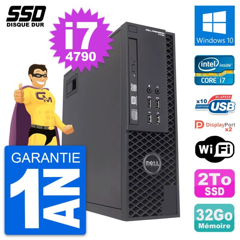Dell Precision T1700 SFF Computer - Intel Core i7-4790, 32GB RAM, 2TB SSD, Windows 10, WiFi