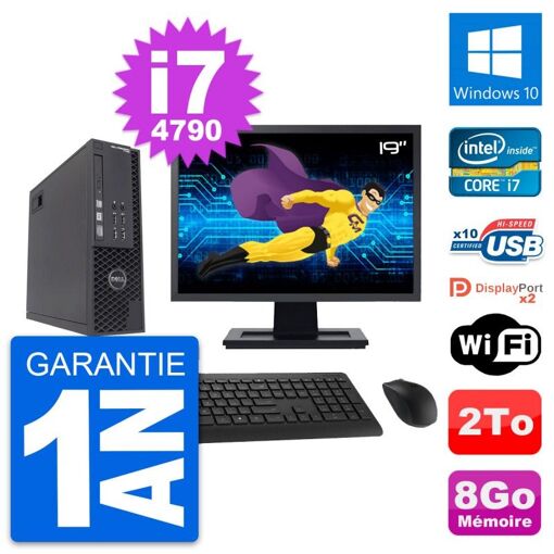 Dell T1700 SFF Computer - 19" Screen, Intel i7-4790, 8GB RAM, 2TB HDD, Windows 10, WiFi