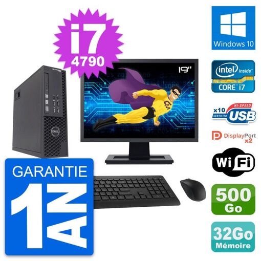 Dell T1700 SFF Desktop PC - 19" Screen, Intel i7-4790, 32GB RAM, 500GB HDD, Windows 10, WiFi