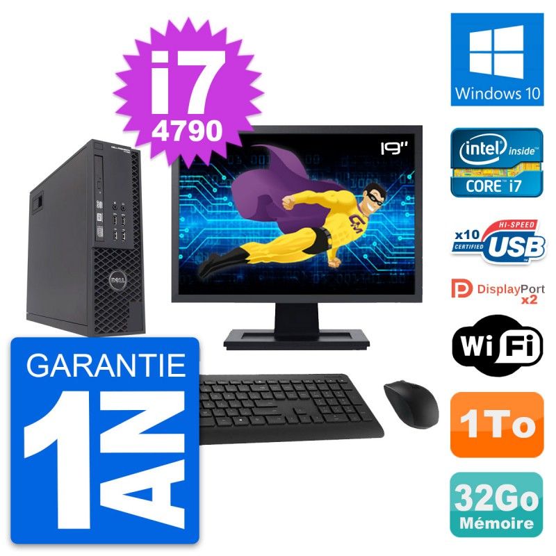 Dell T1700 SFF Desktop Computer, 19" Screen, Intel i7-4790, 32GB RAM, 1TB HDD, Windows 10, WiFi