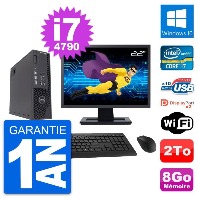 Computadora Dell T1700 SFF - Pantalla de 22', Intel i7-4790, 8 GB de RAM, Disco duro de 2 TB, Windows 10, WiFi