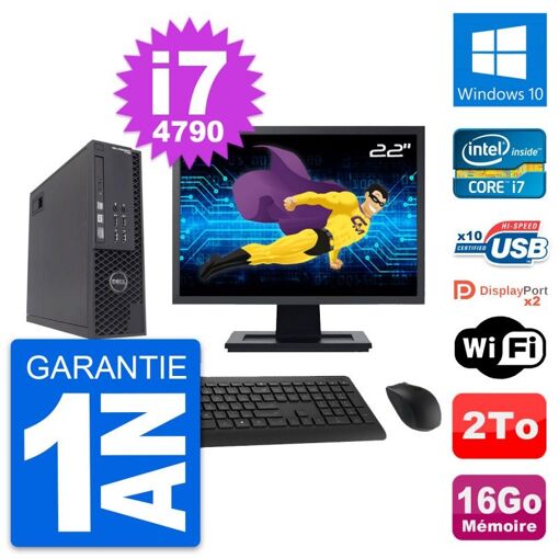 Dell T1700 SFF Computer - 22" Screen, Intel i7-4790, 16GB RAM, 2TB HDD, Windows 10, WiFi