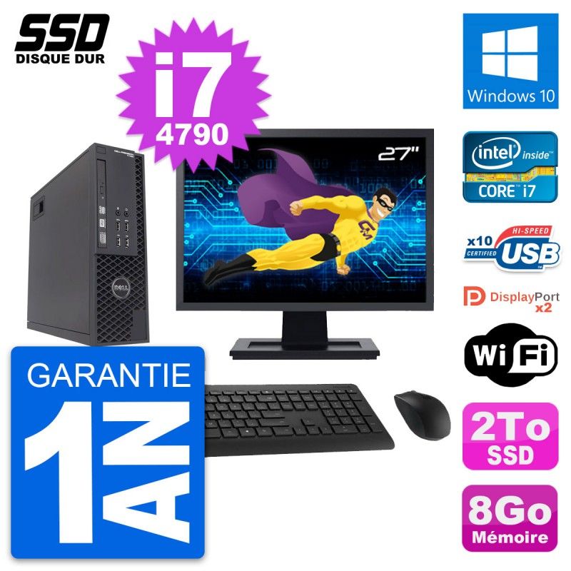 Dell T1700 SFF Computer - 27" Screen, Intel Core i7-4790, 8GB RAM, 2TB SSD, Windows 10, WiFi