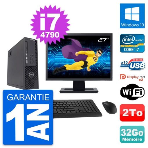 Computadora de escritorio Dell T1700 SFF - Pantalla de 27'', Intel i7-4790, 32 GB de RAM, 2 TB HDD, Windows 10, WiFi