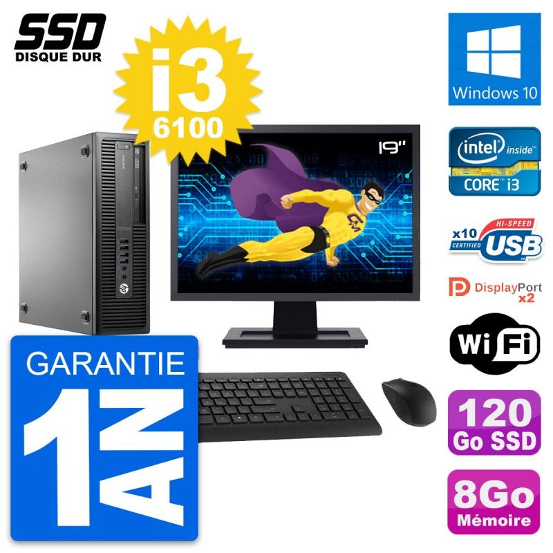 HP EliteDesk 800 G2 Mini PC - 19" Screen, i3-6100, 8GB RAM, 120GB SSD, Windows 10, Wifi