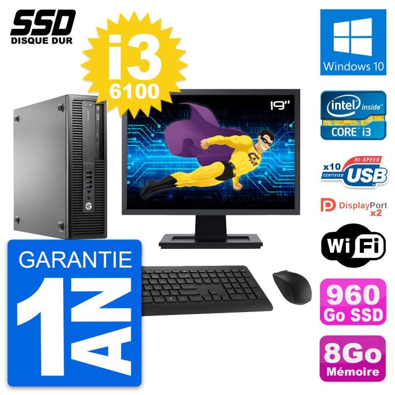 HP EliteDesk 800 G2 Mini PC - 19" Screen, i3-6100, 8GB RAM, 960GB SSD, Windows 10, Wifi