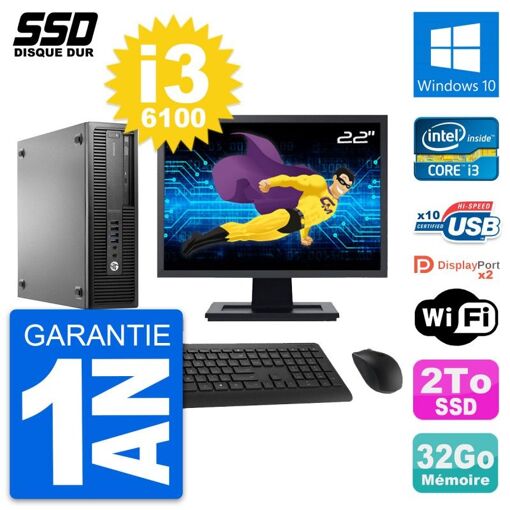 HP EliteDesk 800 G2 SFF PC - 22" Screen, i3-6100, 32GB RAM, 2TB SSD, Windows 10, Wifi