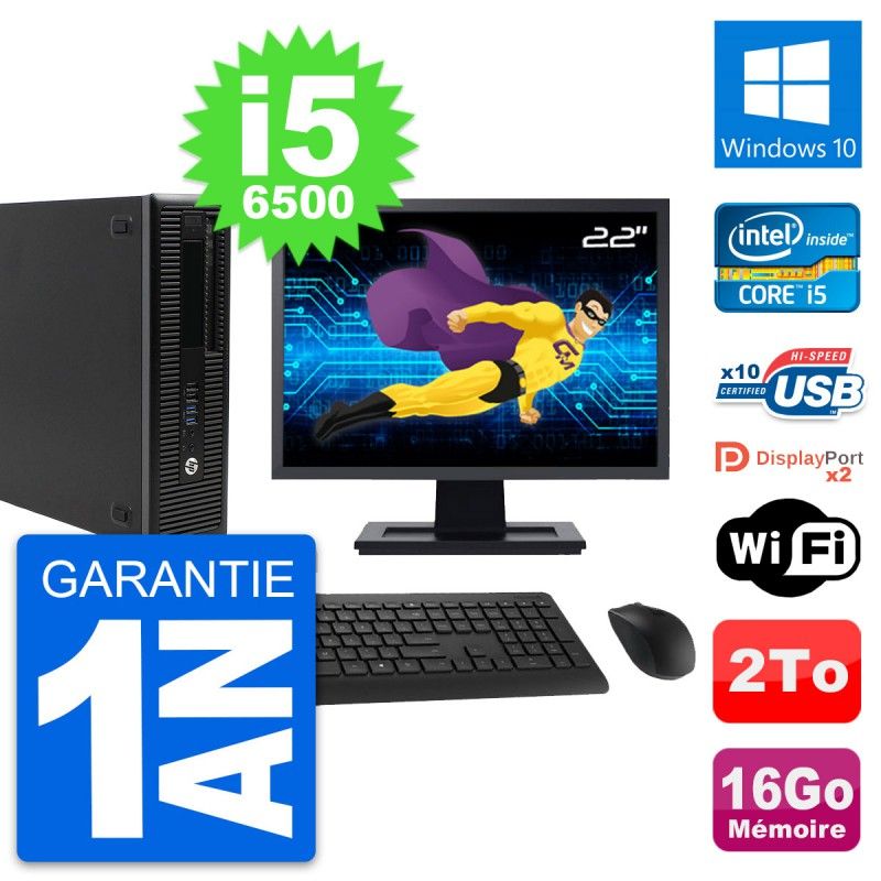 HP EliteDesk 800 G2 SFF Computer - 22" Screen, Intel i5-6500, 16GB RAM, 2TB Storage, Windows 10, WiFi