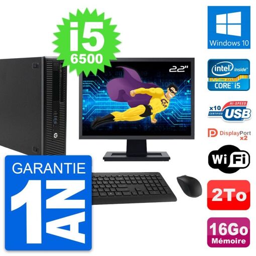 Computadora HP EliteDesk 800 G2 SFF - Pantalla de 22', Intel i5-6500, 16GB RAM, 2TB Almacenamiento, Windows 10, WiFi