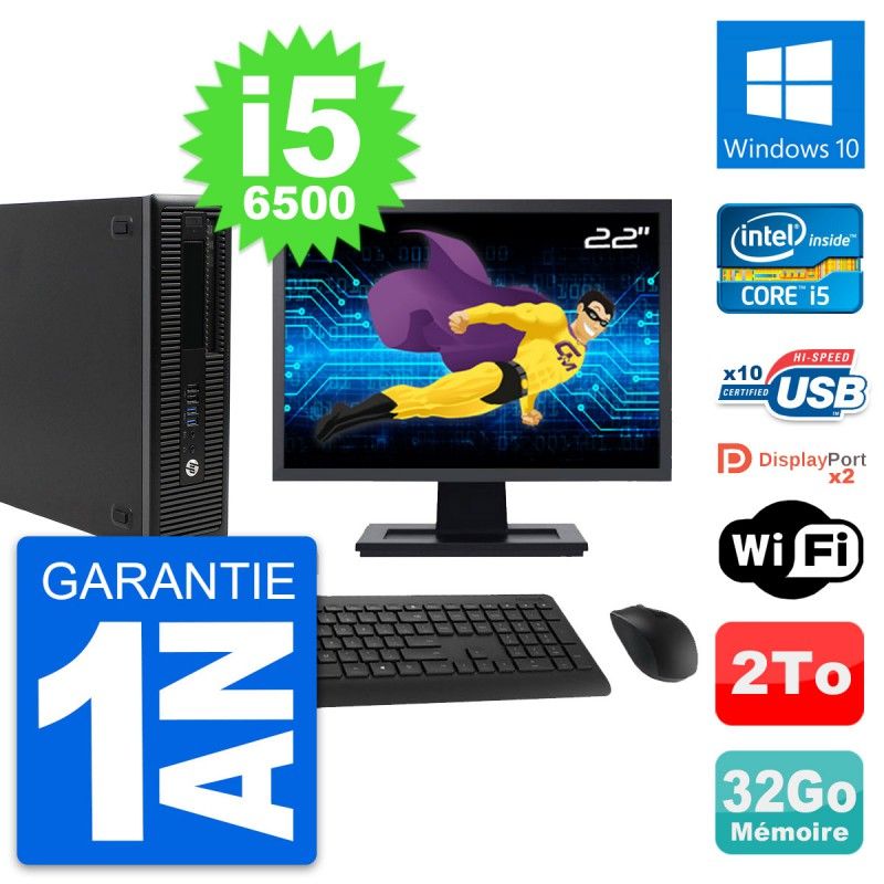 HP EliteDesk 800 G2 SFF Computer - 22" Screen, Intel i5-6500, 32GB RAM, 2TB HDD, Windows 10, WiFi