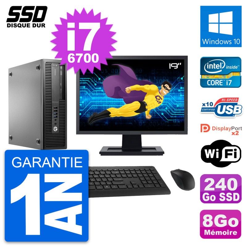 HP EliteDesk 800 G2 Mini PC - 19" Screen, i7-6700, 8GB RAM, 240GB SSD, Windows 10, WiFi