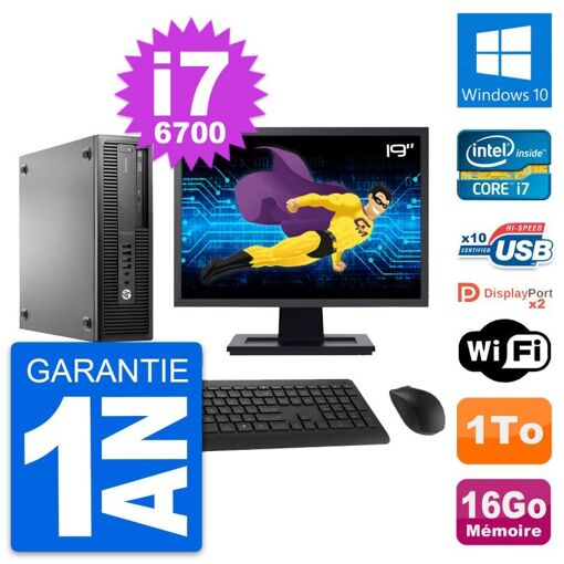 HP EliteDesk 800 G2 SFF PC - 19" Screen, Intel i7-6700, 16GB RAM, 1TB HDD, Windows 10