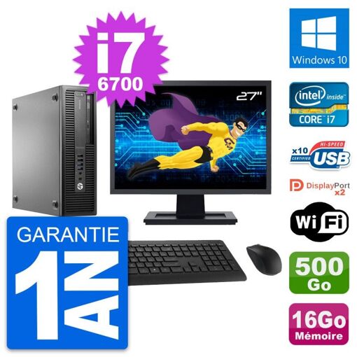PC HP EliteDesk 800 G2 SFF - Pantalla de 27', Intel i7-6700, 16GB RAM, Disco de 500GB