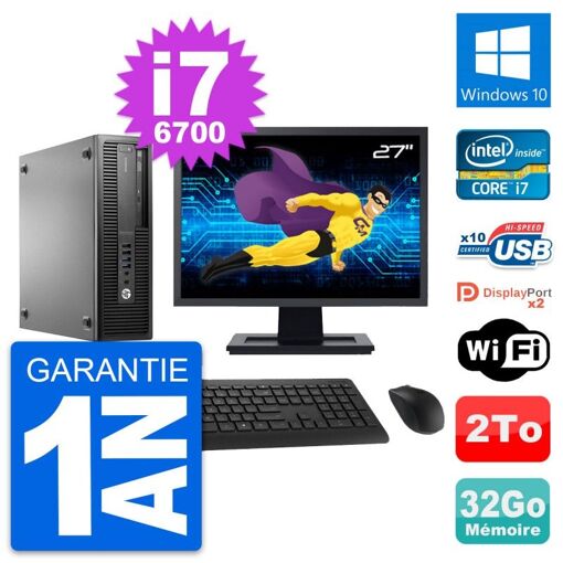 HP EliteDesk 800 G2 SFF Computer - 27" Screen, Intel i7-6700, 32GB RAM, 2TB HDD, Windows 10