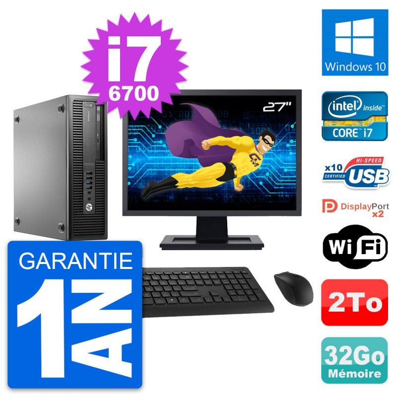 HP EliteDesk 800 G2 SFF Computer - 27" Screen, Intel i7-6700, 32GB RAM, 2TB HDD, Windows 10