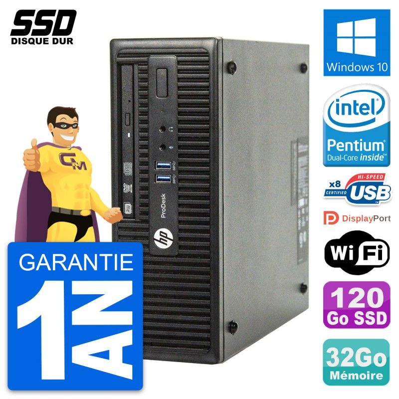 HP ProDesk 400 G3 SFF Computer - Intel Pentium G4400, 32GB RAM, 120GB SSD, Windows 10, WiFi
