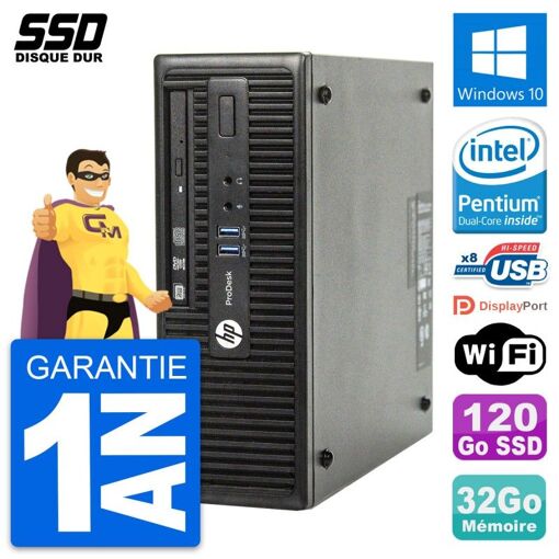 HP ProDesk 400 G3 SFF Computer - Intel Pentium G4400, 32GB RAM, 120GB SSD, Windows 10, WiFi