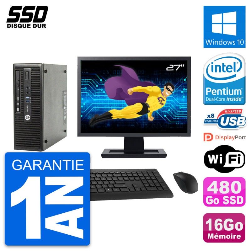 HP ProDesk 400 G3 SFF Desktop PC | 27" Screen | Intel Pentium G4400 | 16GB RAM | 480GB SSD