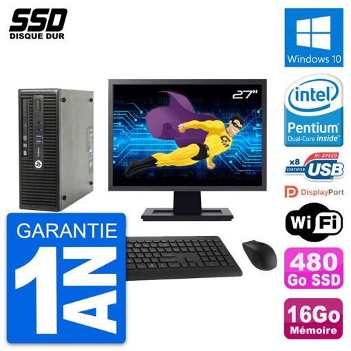 HP ProDesk 400 G3 SFF Desktop PC | 27" Screen | Intel Pentium G4400 | 16GB RAM | 480GB SSD