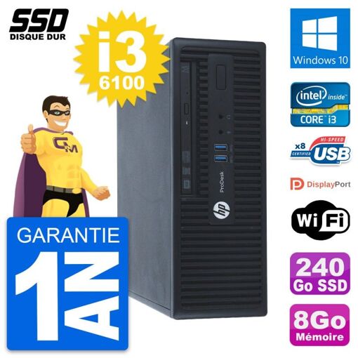 HP ProDesk 400 G3 SFF PC - Intel Core i3-6100, 8GB RAM, 240GB SSD, Windows 10
