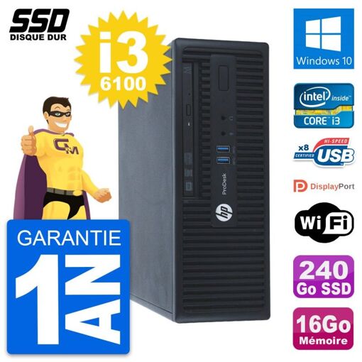 HP ProDesk 400 G3 SFF Computer - Intel Core i3-6100, 16GB RAM, 240GB SSD, Windows 10