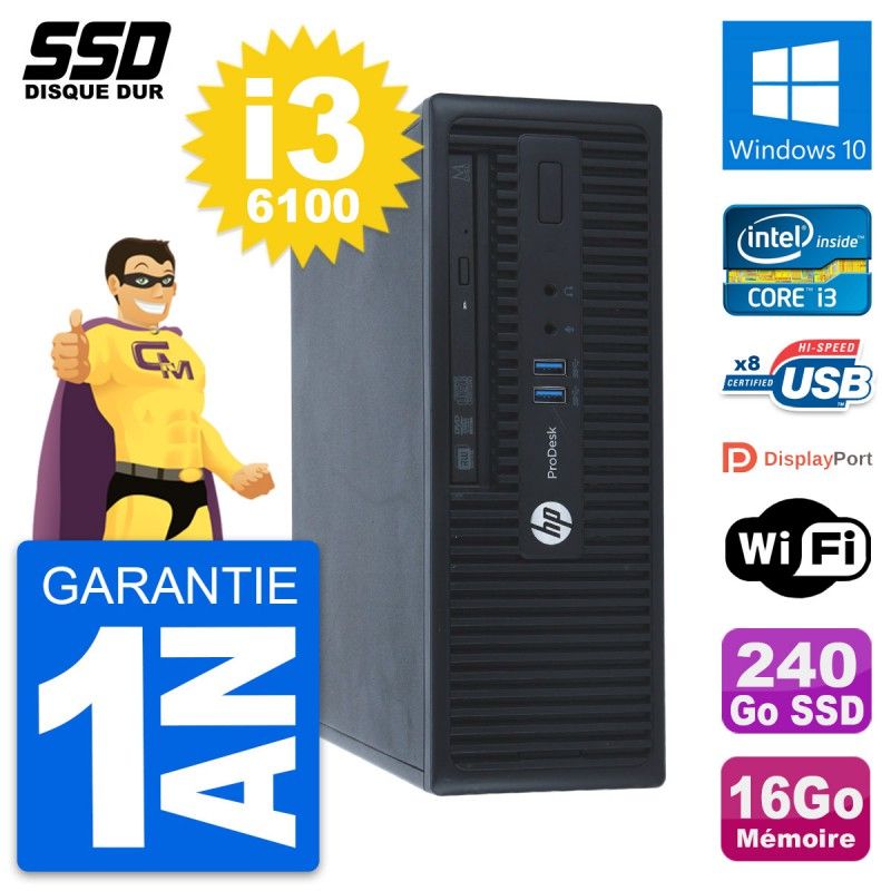 HP ProDesk 400 G3 SFF Computer - Intel Core i3-6100, 16GB RAM, 240GB SSD, Windows 10