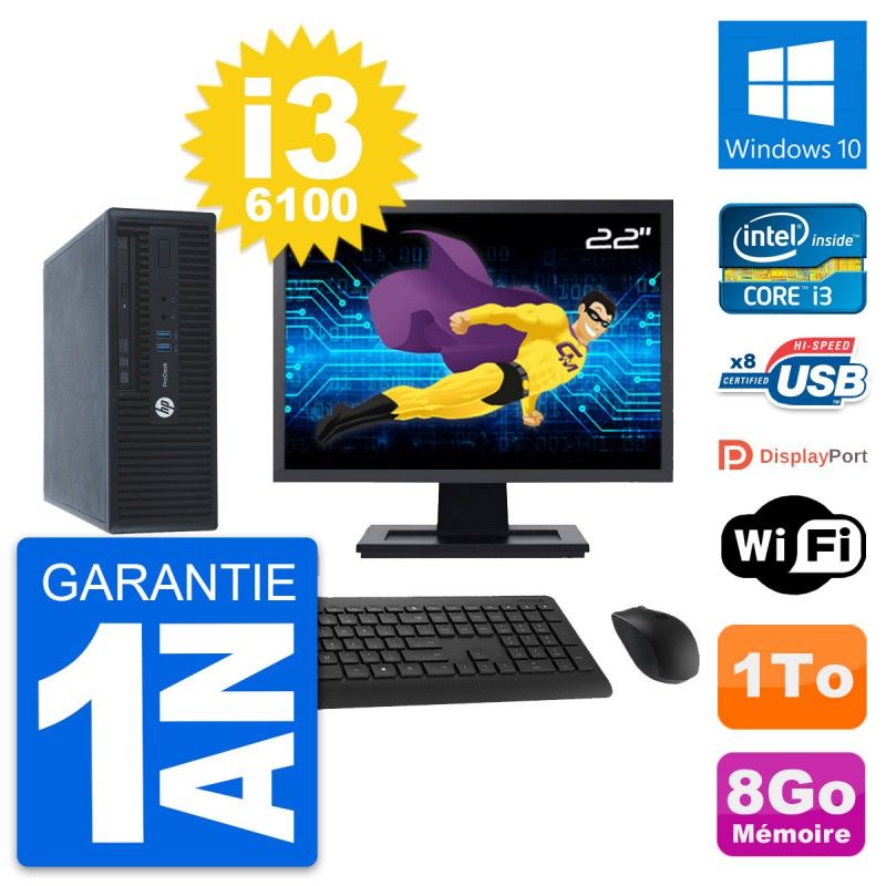 HP ProDesk 400 G3 Mini PC | Intel Core i3-6100 | 8GB RAM | 1TB HDD | 22" Display