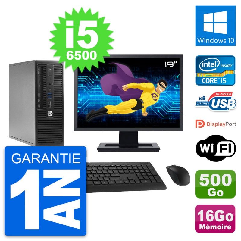 HP ProDesk 400 G3 SFF PC - 19" Screen, Intel i5-6500, 16GB RAM, 500GB Disk