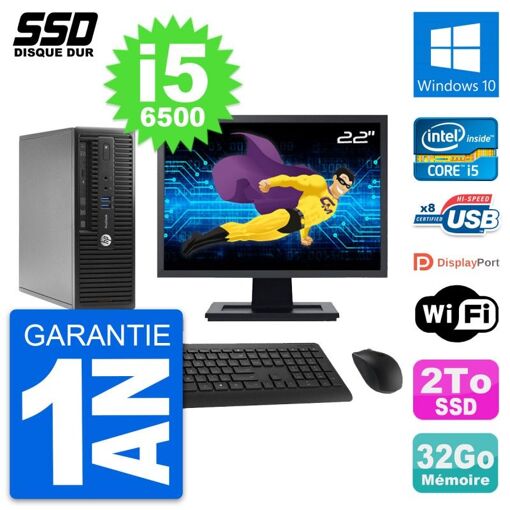HP ProDesk 400 G3 SFF Computer - 22" Screen, Core i5-6500, 32GB RAM, 2TB SSD, Windows 10, Wifi