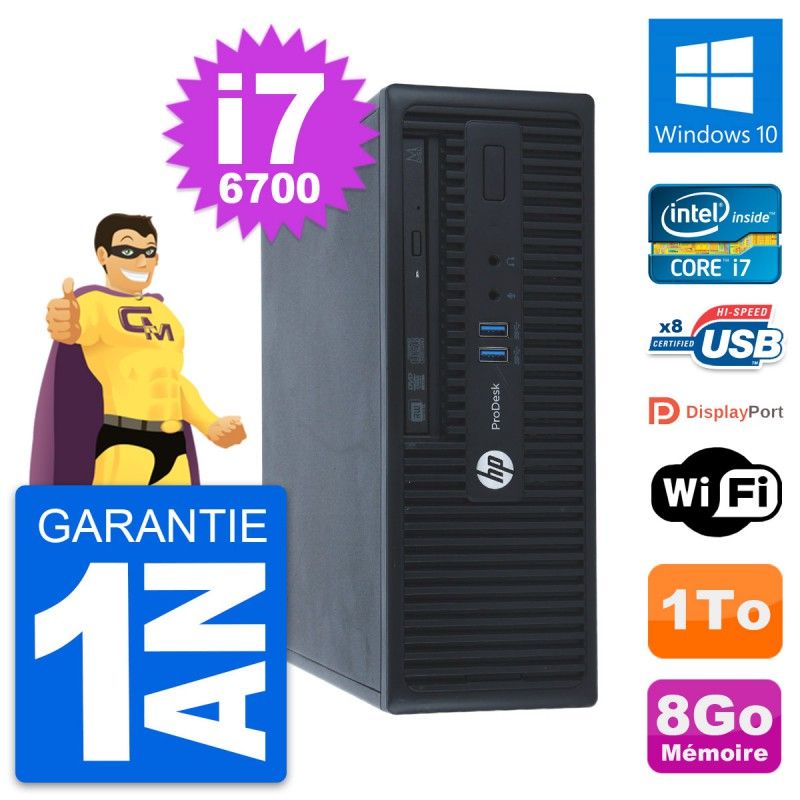Ordinateur de bureau HP ProDesk 400 G3 SFF - Processeur Intel i7-6700, 8 Go de RAM, 1 To HDD, Windows 10, WiFi