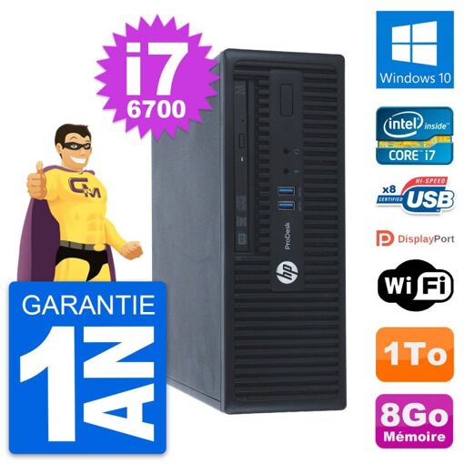 PC de escritorio HP ProDesk 400 G3 SFF - Procesador Intel i7-6700, 8 GB de RAM, 1 TB HDD, Windows 10, WiFi