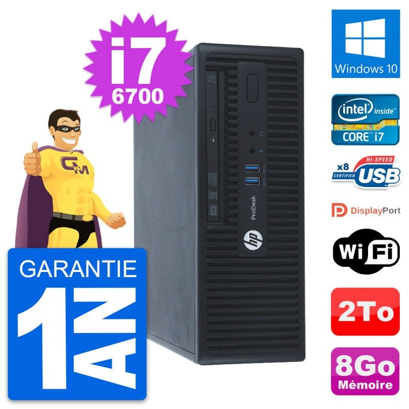 Ordinateur HP ProDesk 400 G3 SFF - Processeur Intel i7-6700, 8 Go de RAM, 2 To SSD, Windows 10, Wi-Fi