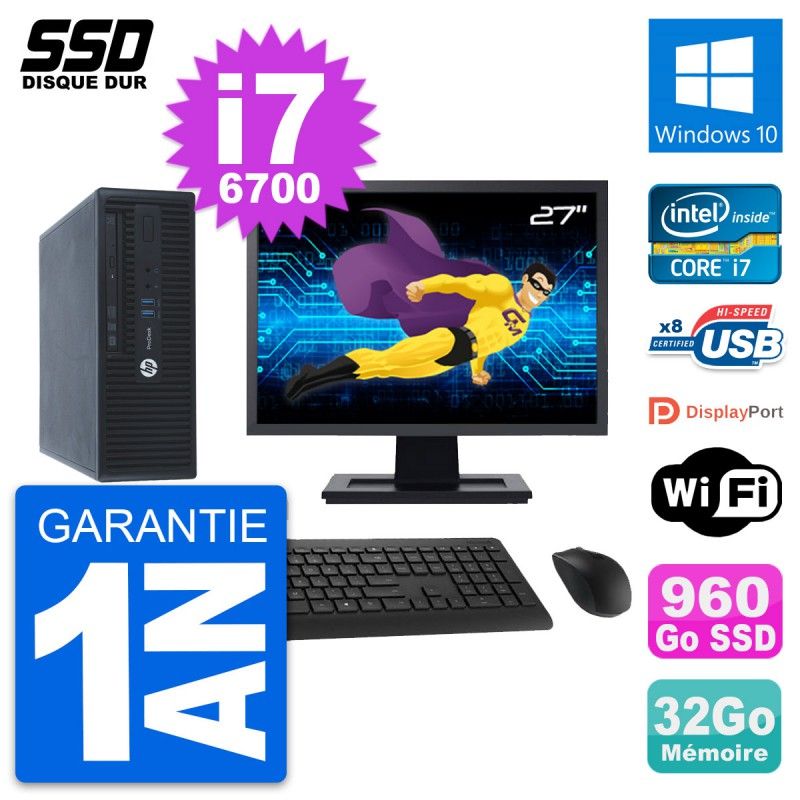 HP ProDesk 400 G3 SFF Computer - 27" Screen, i7-6700, 32GB RAM, 960GB SSD, Windows 10, Wifi