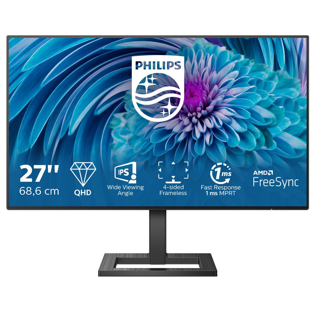 Philips E-line 275E2FAE - LED Screen - 27" - QHD 2560 x 1440 @ 75Hz - IPS - 350 cd/m² - 1000:1 - 1ms - 2xHDMI, DisplayPort - Speakers - Textured Black