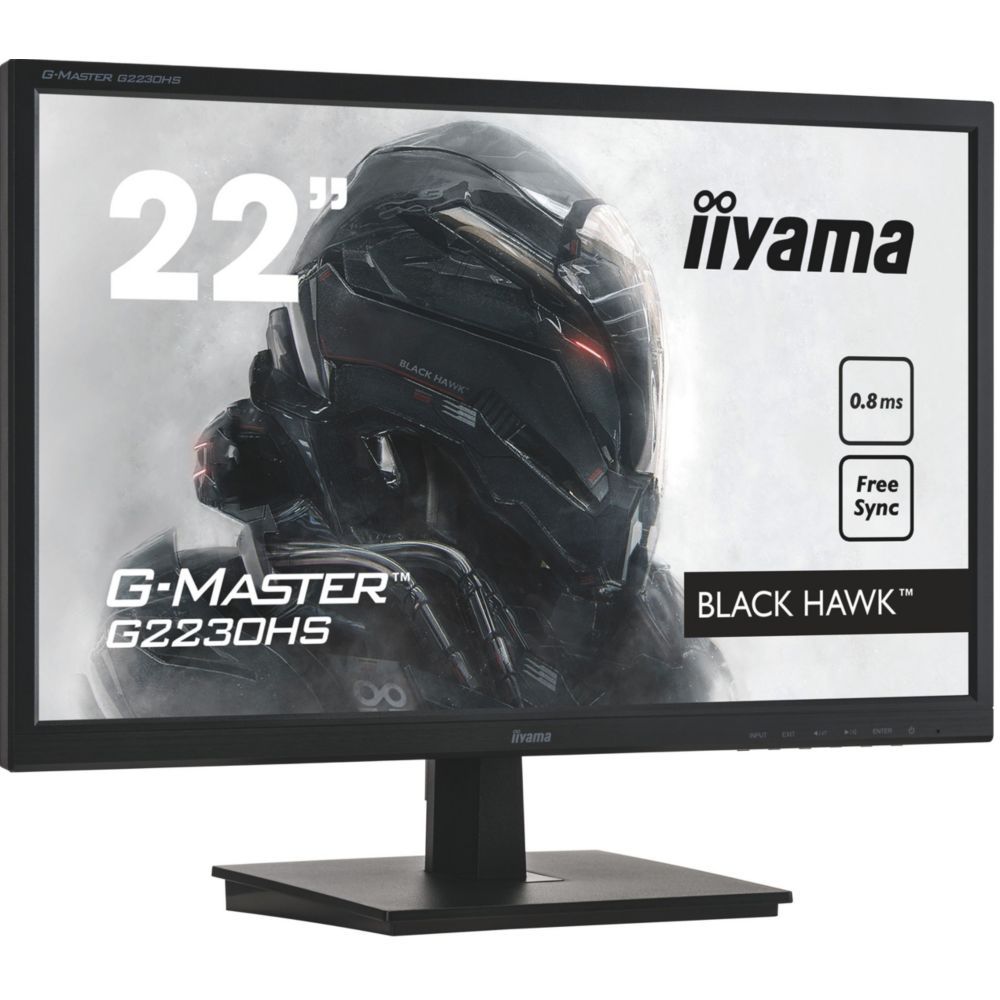 Iiyama G-Master Black Hawk G2230HS-B1 - 22" LED Monitor - 1920x1080 Full HD (1080p) @ 75Hz - TN Panel - 250 cd/m² - 1000:1 - 0.8ms Response Time - HDMI, VGA, DisplayPort - Built-in Speakers - Black