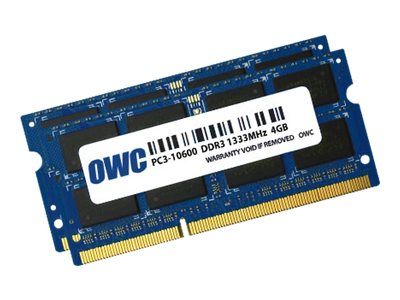 Other World Computing 8GB DDR3 Kit (2x4GB) SO-DIMM 204-pin, 1333MHz/PC3-10600, CL9, 1.5V, Unbuffered, Non-ECC