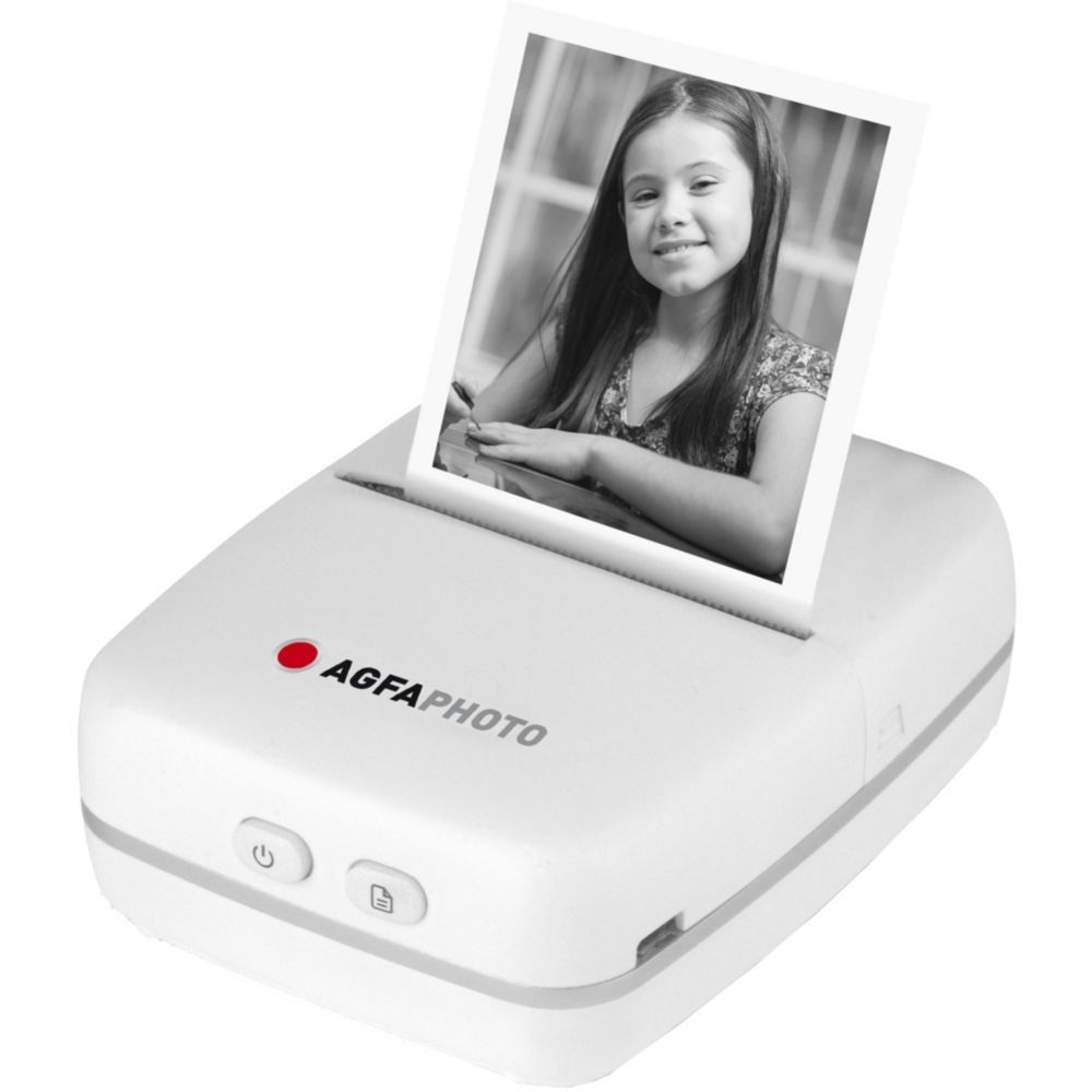 AGFA PHOTO Realipix Pocket P - Portable Thermal Photo Printer (No Ink Black and White Printing, Bluetooth, Lithium Battery) White