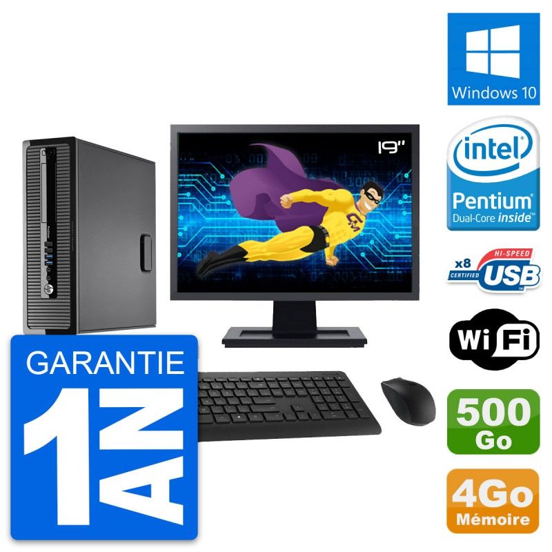 HP ProDesk 400 G1 SFF Computer - 19" Screen, Intel Pentium G3220, 4GB RAM, 500GB Hard Drive, Windows 10, WiFi