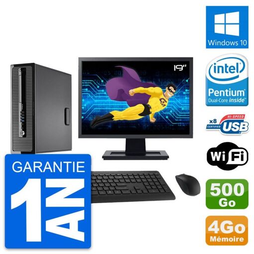 HP ProDesk 400 G1 SFF Computer - 19" Screen, Intel Pentium G3220, 4GB RAM, 500GB Hard Drive, Windows 10, WiFi